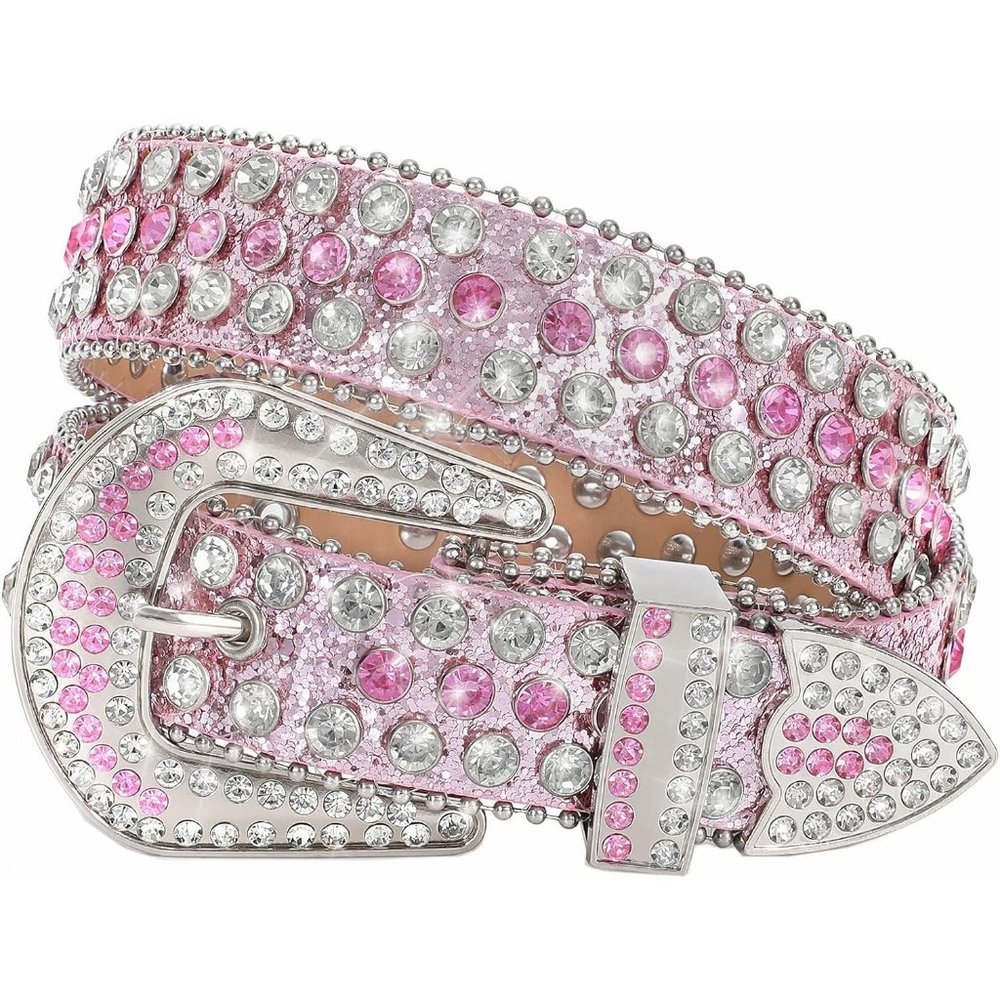 Women Leather Western Bling Studded Jeans Pants Rhinestone Belt